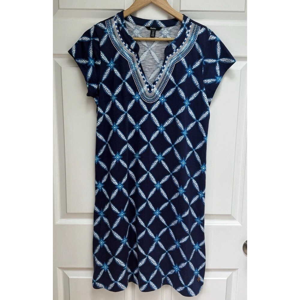 Hatley Women's Blue Embroidered Dress Size Large Cotton Short Sleeve